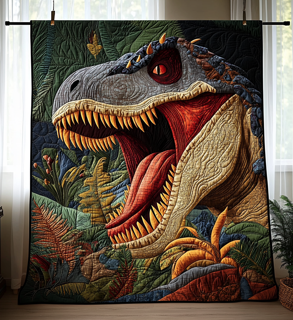 Dinosaur Close-Up art quilt – dinosaur close-up