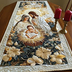 Nativity Manger quilted table runner folded to show its length