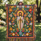 Garden of Grace woven sofa throw – christ among garden flowers