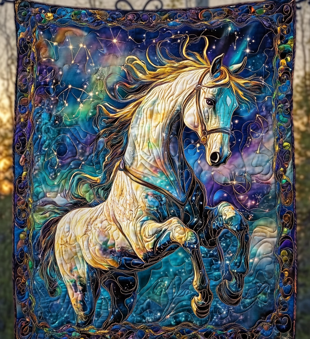 Celestial Horse art quilt – horse among stars