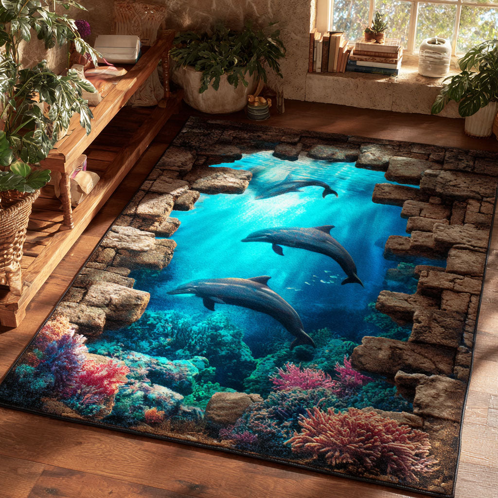 Dolphin Dance rug – dolphins over a reef