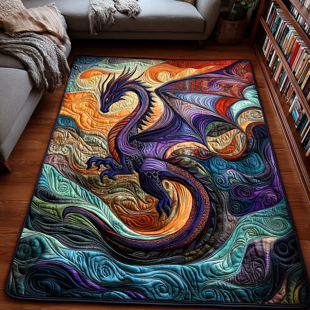 Dragon Crown rug – dragon on swirling waves