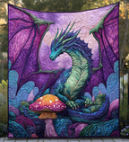 Dragon and Toadstool quilted throw – dragon beside a spotted toadstool