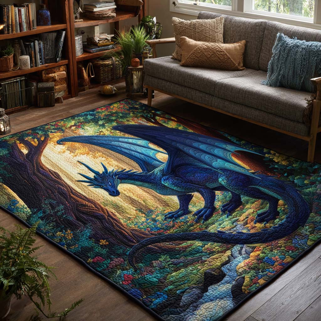 Moonlit Dragon rug – blue dragon in a glade