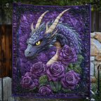 Violet Dragon and Roses quilted throw – violet dragon over purple roses