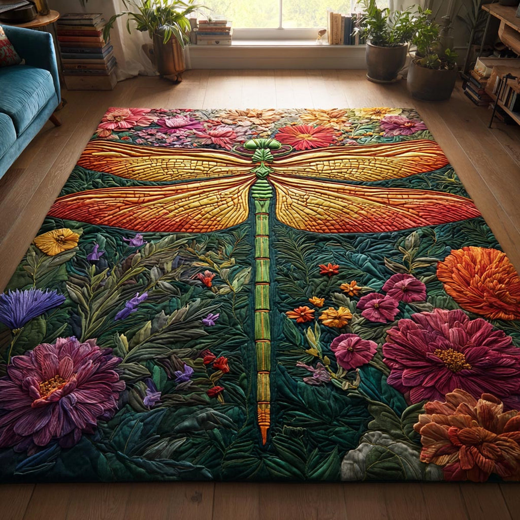 Dragonfly Calm rug – dragonfly over flowers