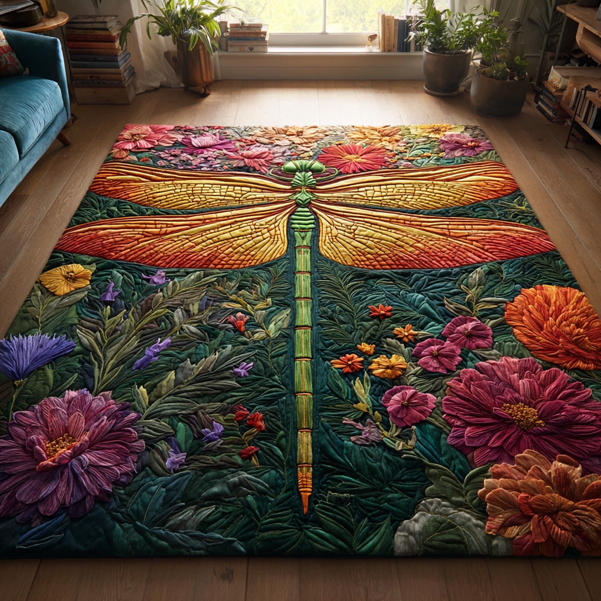 Dragonfly Calm rug – dragonfly over flowers