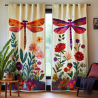 Twin Dragonflies quilted curtains – dragonflies above wildflowers