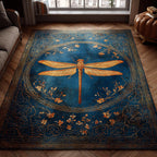 Golden Dragonfly Medallion rug – golden dragonfly on blue