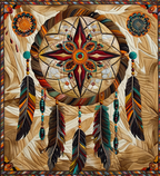 Dreamcatcher quilted throw – dreamcatcher with feathers on warm sand