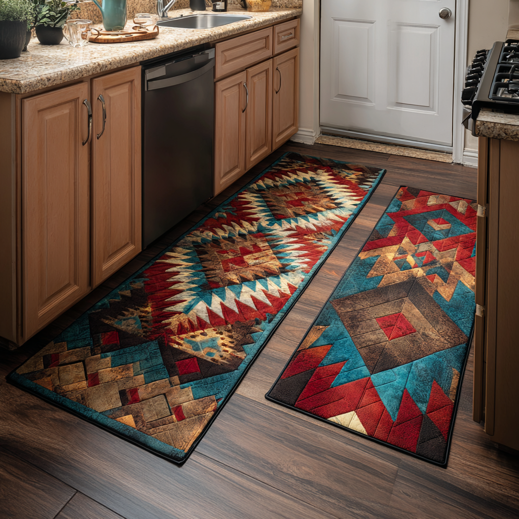 Dust Trail kitchen mat set – geometric diamonds