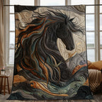Black Stallion quilted throw – black stallion with a windswept mane