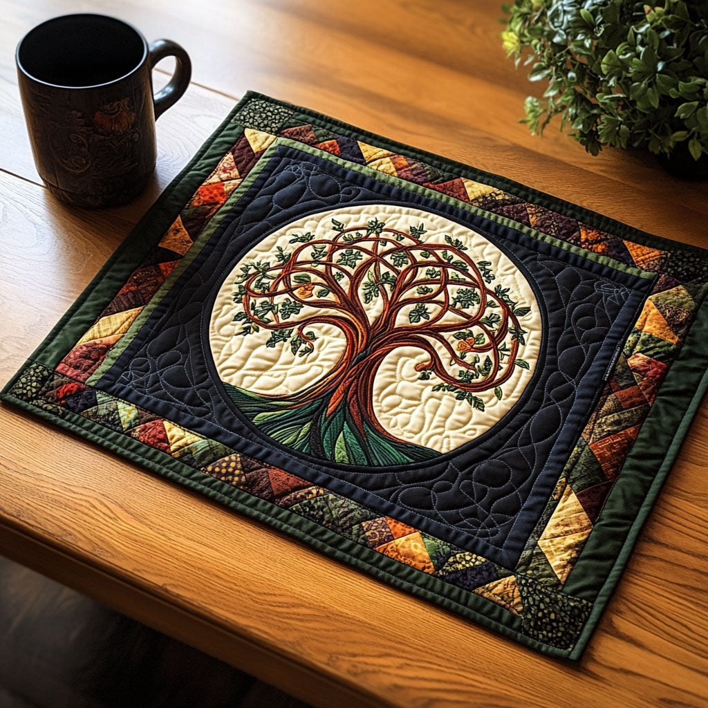 Earth Cycle quilted placemats – tree of life circle