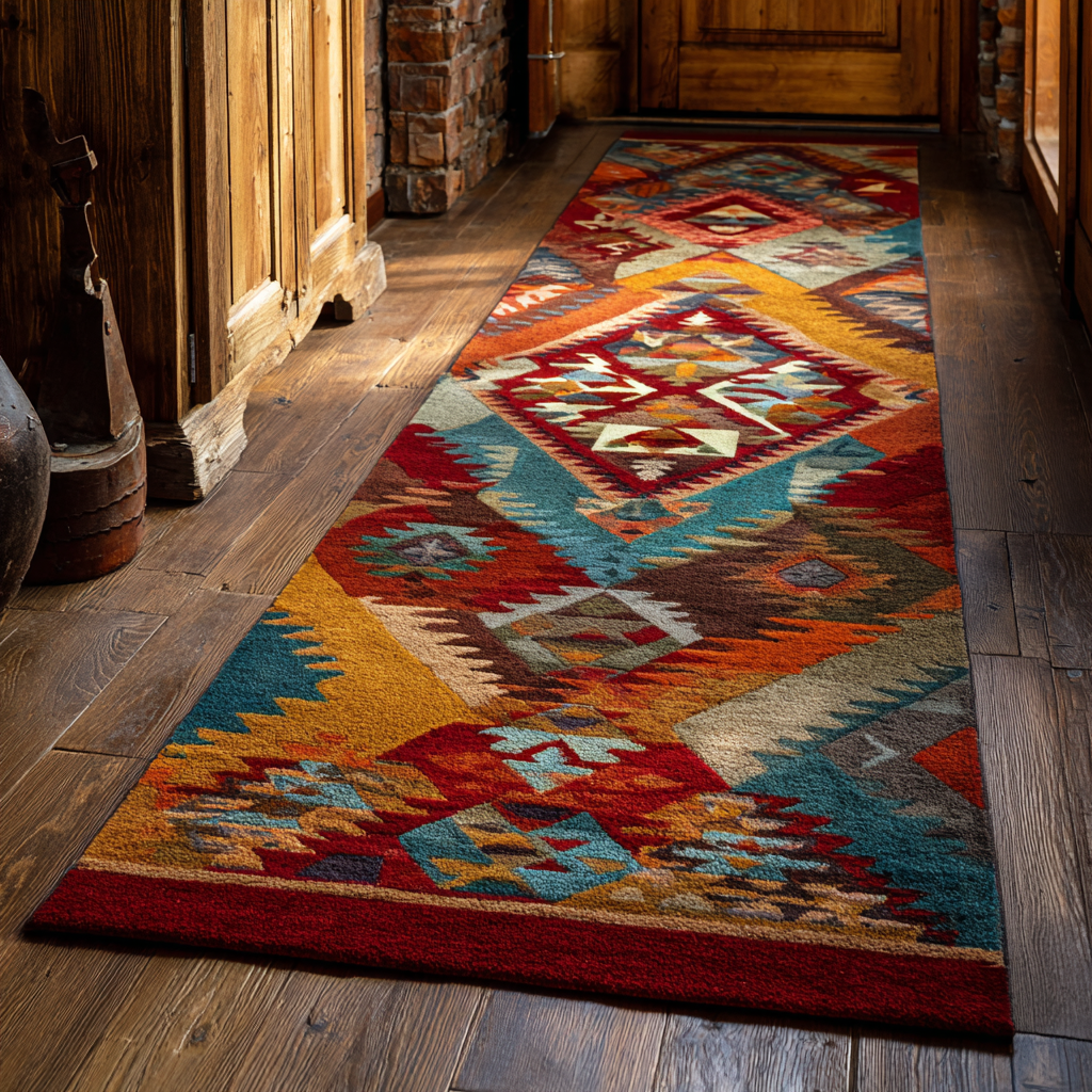Earth Echo hallway runner – diamond kilim pattern