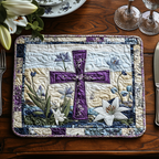 Easter Cross quilted placemats – purple cross and lilies
