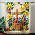 Easter Cross Basket woven sofa throw – cross above an egg basket