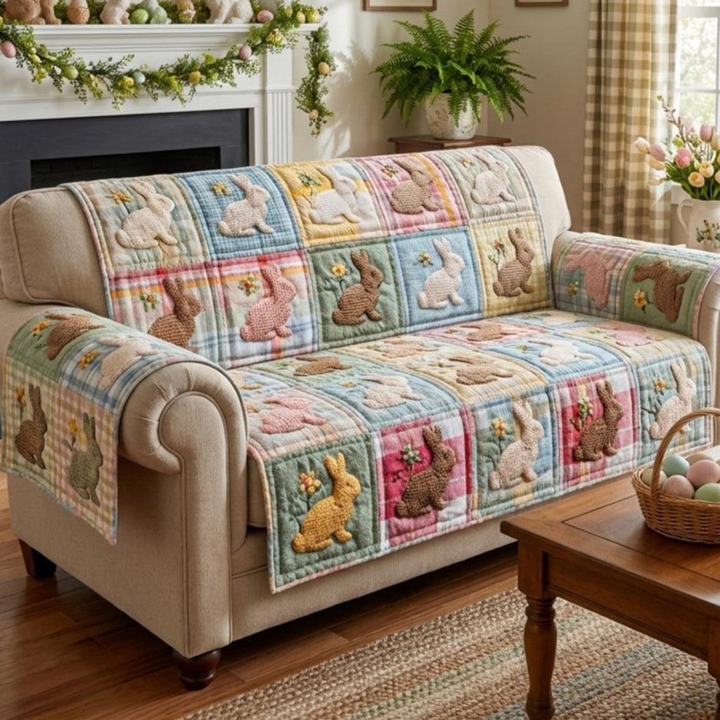 Pastel Spring Patchwork quilted sofa cover – pastel spring patchwork squares