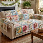 Pastel Spring Patchwork quilted sofa cover – pastel spring patchwork squares