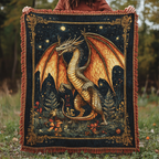 Golden Starlit Dragon woven sofa throw – golden dragon under the stars