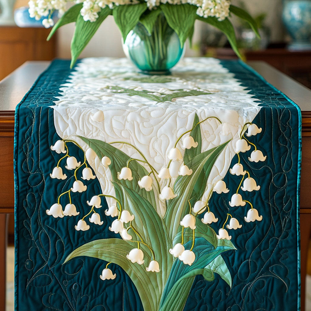 Lily of the Valley quilted table runner – lily of the valley on cream