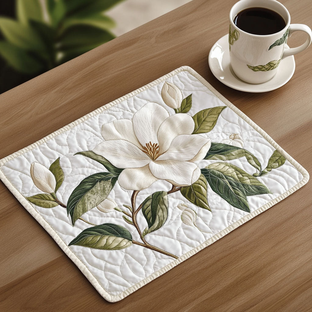Elegant Magnolia quilted placemats – white magnolia
