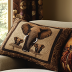 Elephant and Calves quilted pillowcase – elephant with two calves on cream