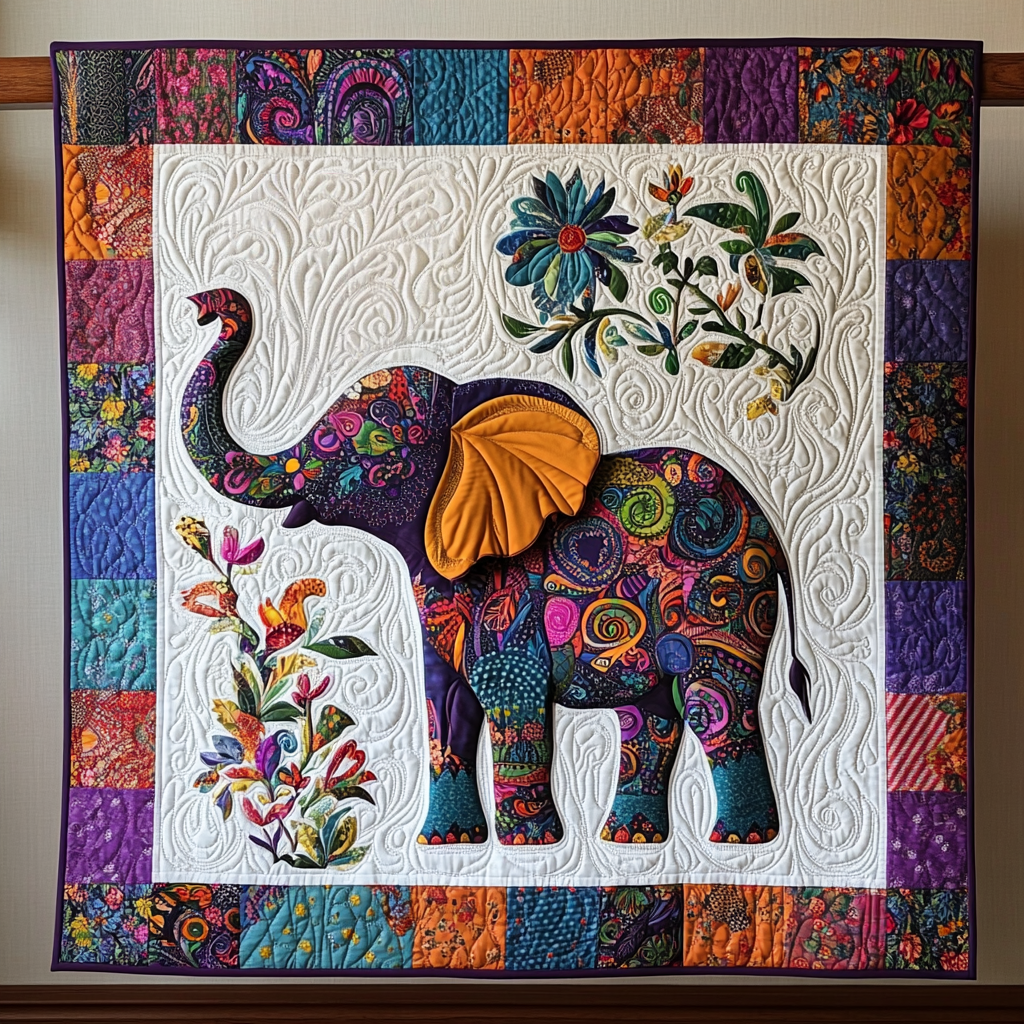 Quilted Throw - Floral Elephant – view 2