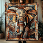 Patchwork Elephant quilted throw – elephant face in gold and rust patchwork
