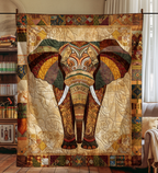 Ornate Elephant quilted throw – ornate patterned elephant on patchwork