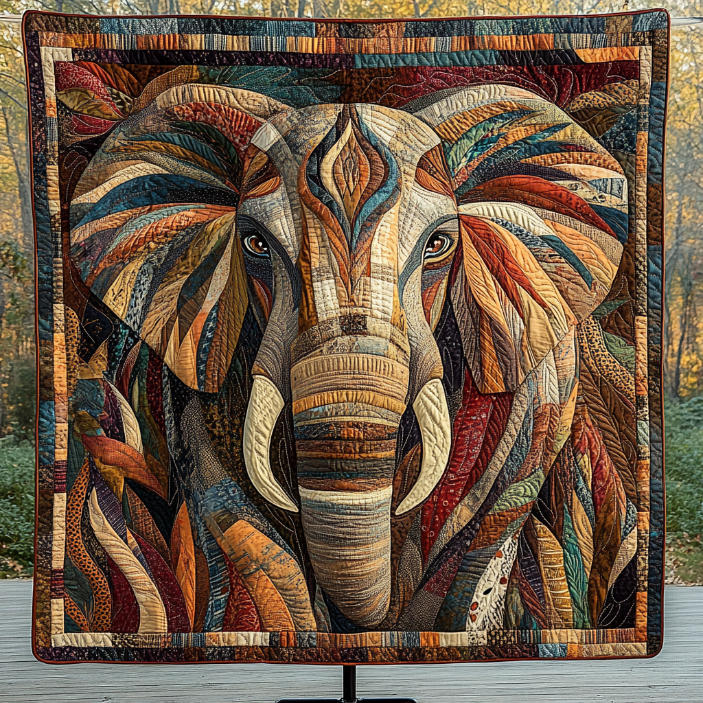 Feathered Elephant quilted throw – elephant with feather-patterned ears