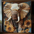Elephant and Sunflowers quilted throw – elephant among golden sunflowers