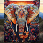 Sunset Elephant quilted throw – vivid patterned elephant before a sunset