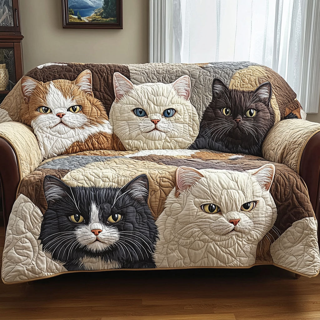 Cat Portraits quilted sofa cover – quilted cat faces