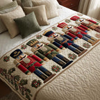 Nutcracker Parade quilted bed runner – nutcracker soldiers marching on cream