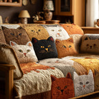 Cosy Cat Patchwork quilted sofa cover – cats on warm patchwork