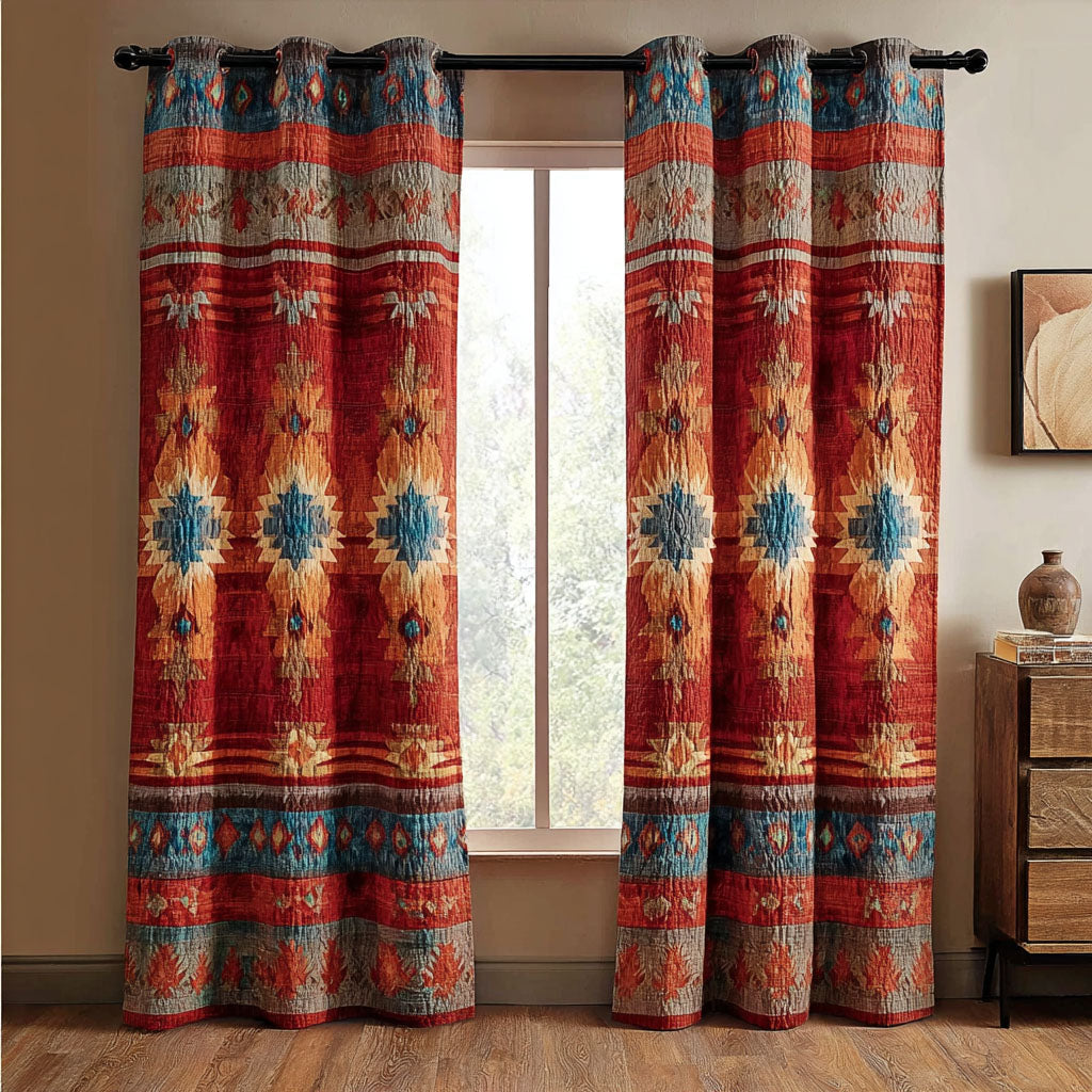 Ember Diamond Weave quilted curtains – diamond motifs on ember red