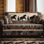 Running Horses quilted sofa cover – horse silhouettes on cream