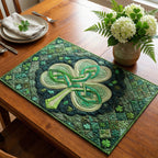 Emerald Clover quilted placemats – shamrock on emerald