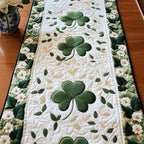 Shamrock Trail quilted table runner – shamrocks with white flowers