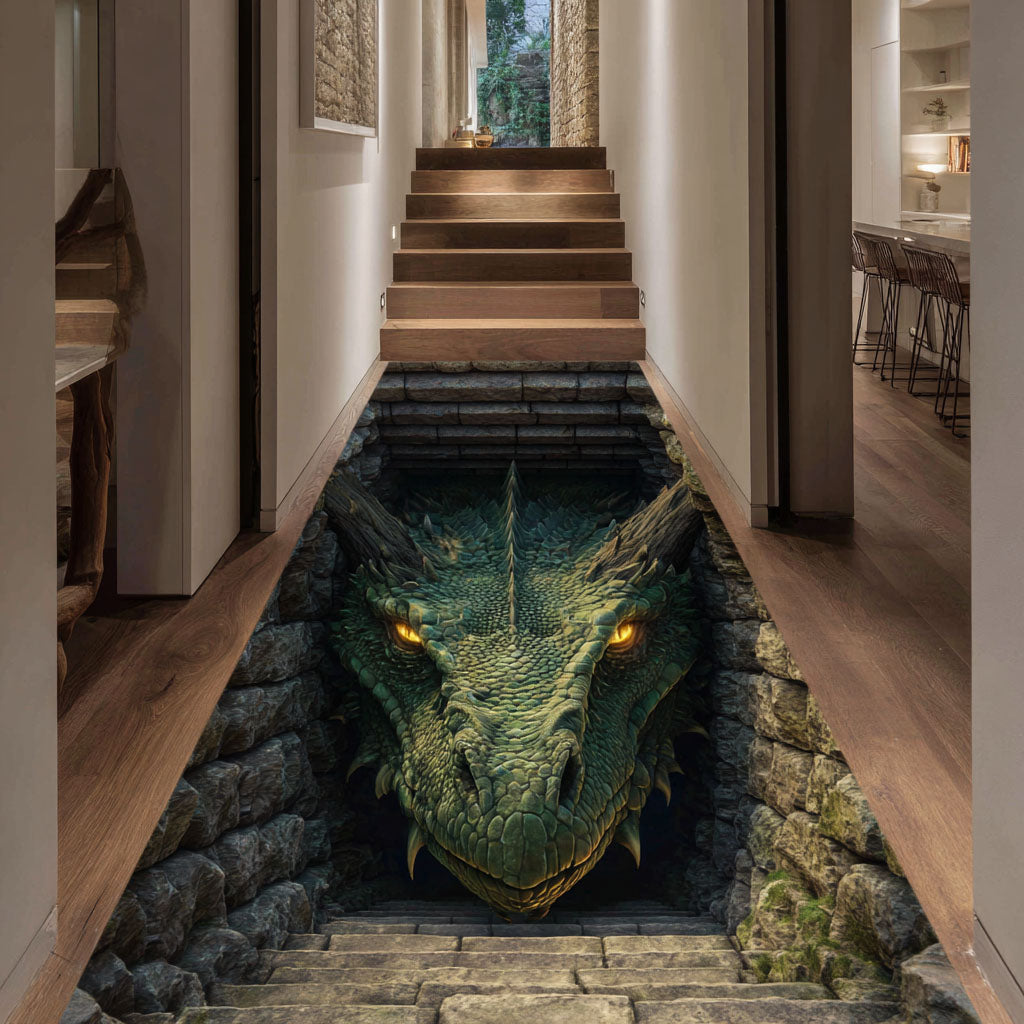 Emerald Cavern Guardian hallway runner – dragon in a stone pit