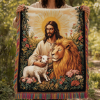 Lion and Lamb quilted throw – jesus with a lion and a lamb