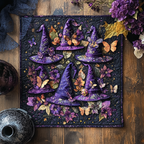Witch Hat Gathering quilted placemats – purple witch hats