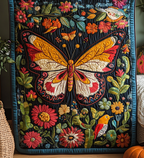 Black Butterfly Garden art quilt – butterfly on black