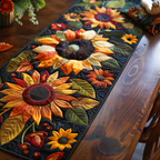 Sunflowers on Navy quilted table runner – sunflowers on navy