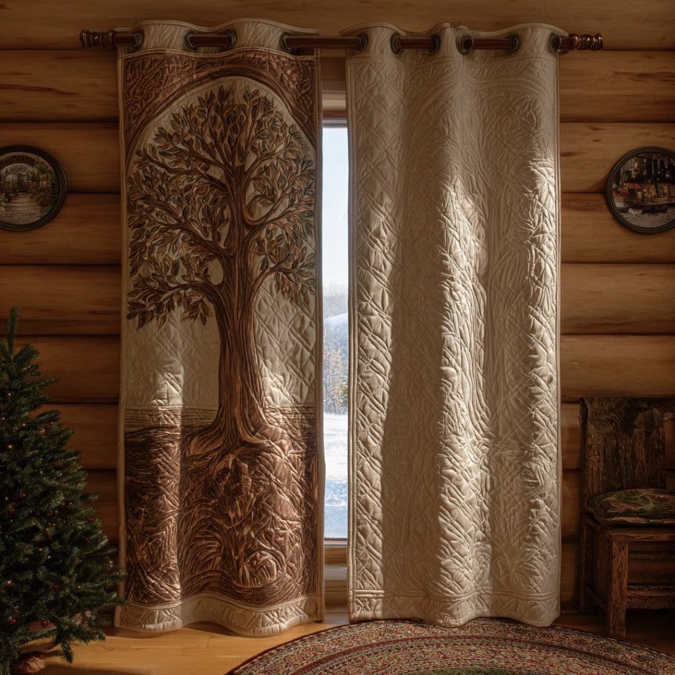 Rooted Tree of Life quilted curtains – tree of life on cream