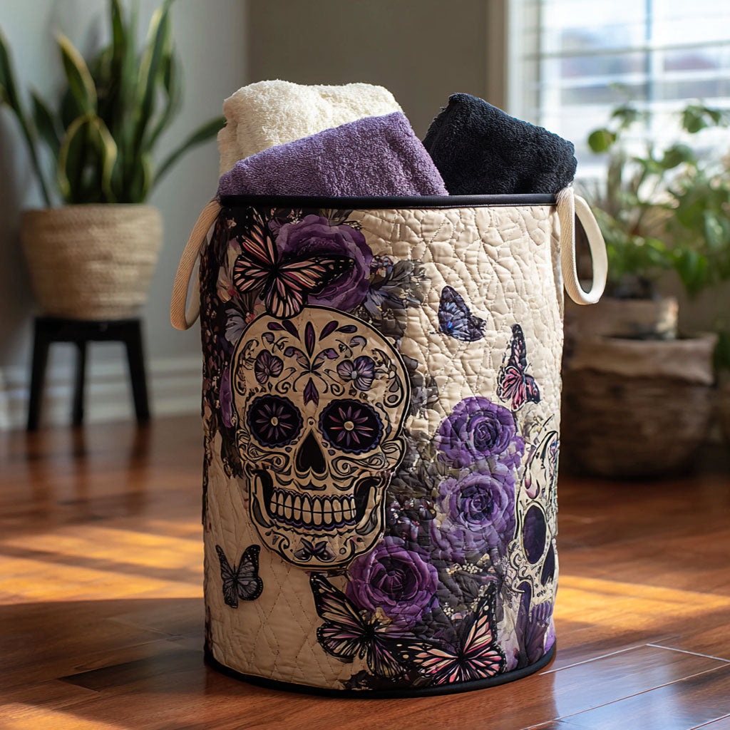 Sugar Skull Roses quilted laundry basket – sugar skull with roses