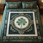 Celtic Shamrock quilted bedspread set – shamrock within Celtic knotwork on green