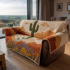 Golden Cactus Dunes quilted sofa cover – cactus above orange dunes
