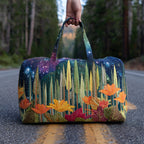 Evergreen Path quilted weekend bag – starry forest