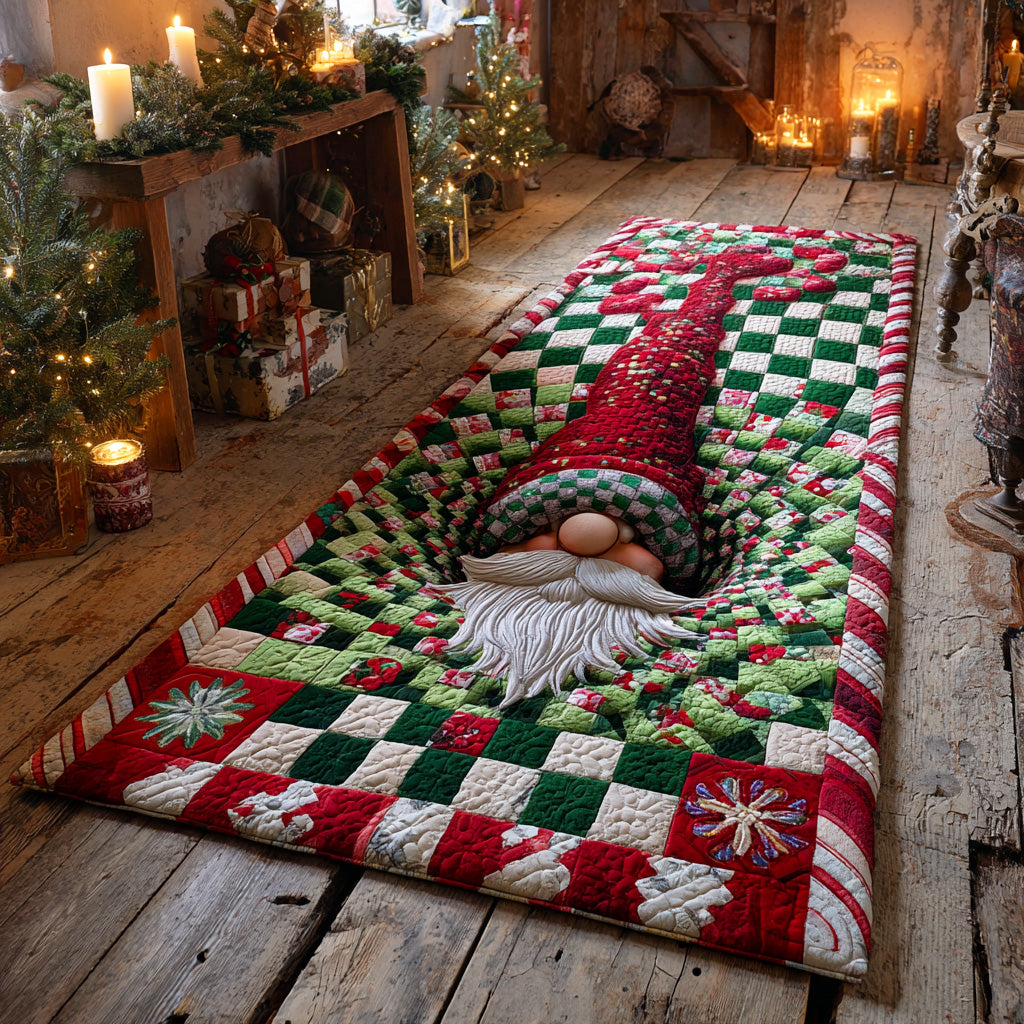 Evergreen Gnome Night hallway runner – gnome in a chequered tunnel